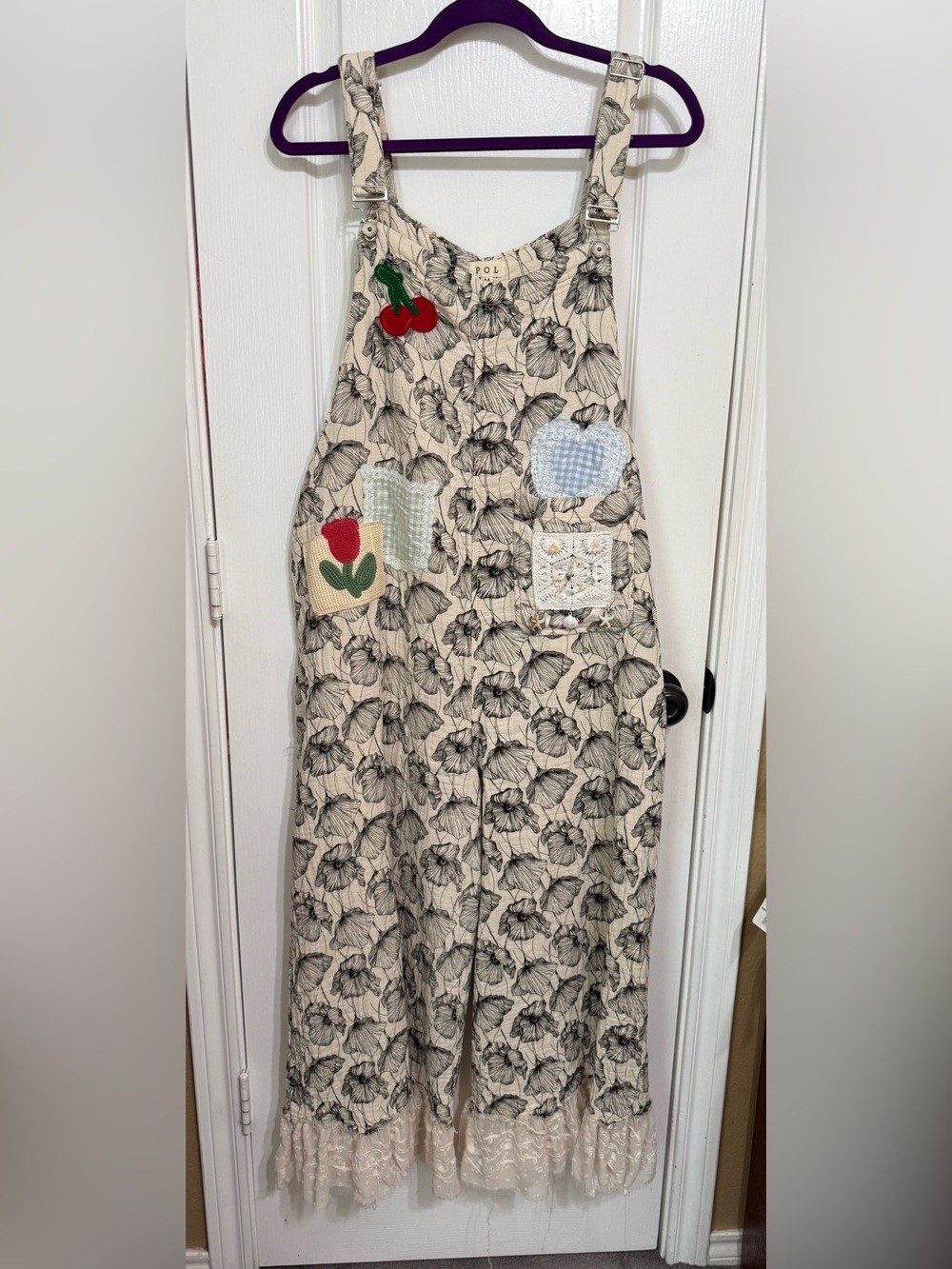 H040 POL M pp21 Cream Floral Overlay Lace A Lot of Details Maxi Jumpsuit Pants - Picture 4 of 16